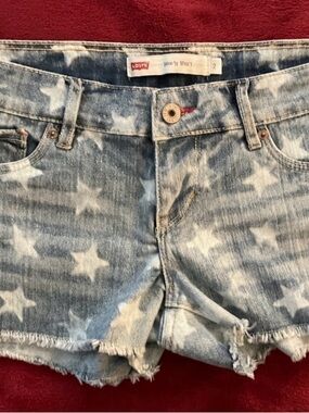 Levi's Light Blue Star-Print Denim Shorty Shorts Y2K Size 7